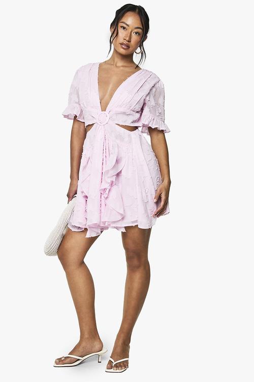 Burnout floral angel sleeve skater dress - pink