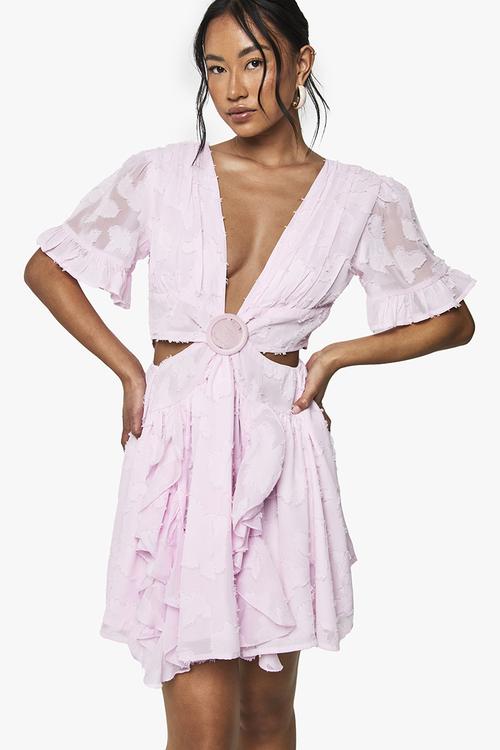 Burnout floral angel sleeve skater dress - pink