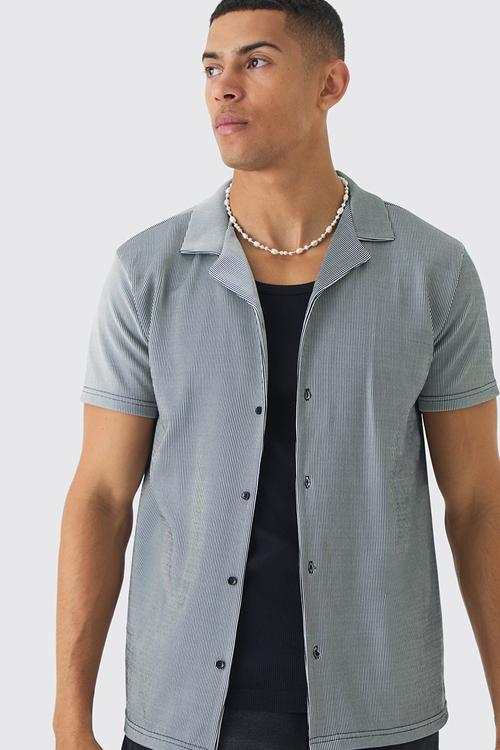 Regular Revere Ribbed Jersey Shirt - Black