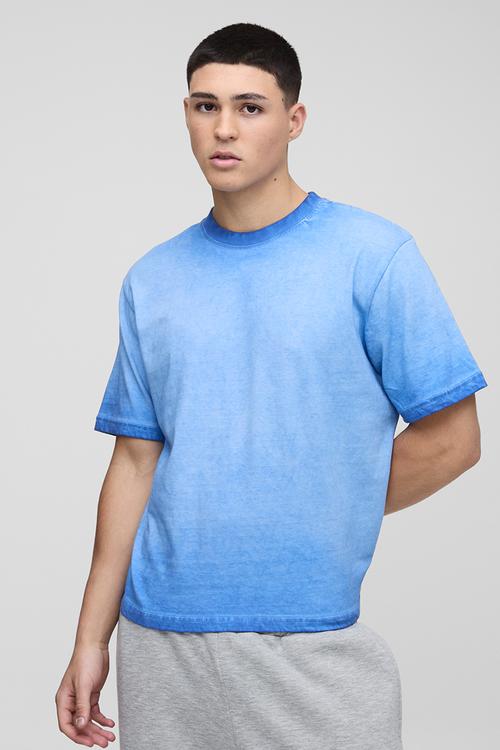 Boxy Washed Crew Neck T-Shirt - blue