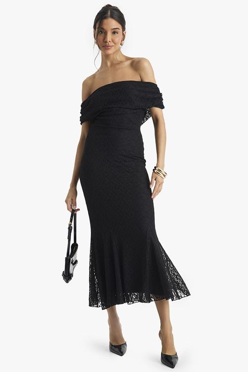 Bardot lace pleated midaxi dress - black