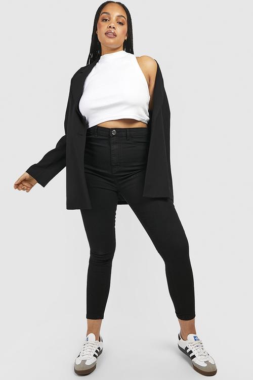 Plus high waisted jeggings - black