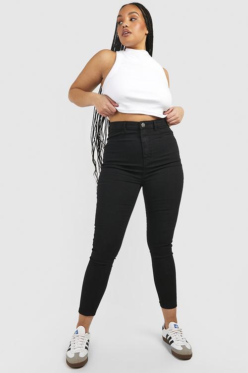 Plus high waisted jeggings - black
