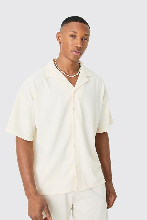 Short Sleeve Oversized Ribbed Shirt - Ecru