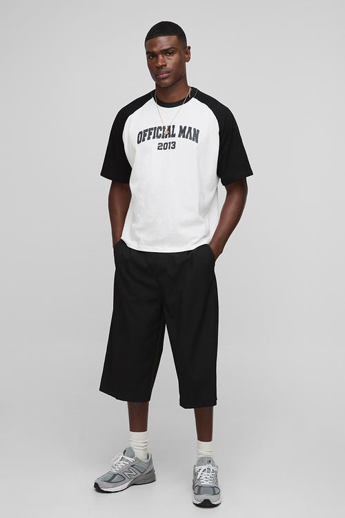 Oversized Boxy Official Contrast Raglan T-shirt - Ecru