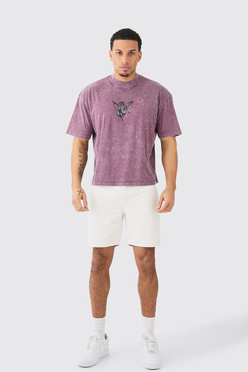 Slim Rigid Denim Shorts In White - White