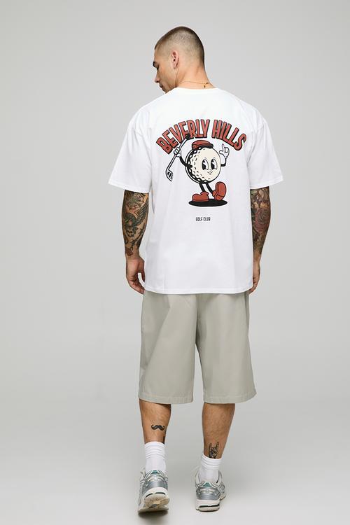 Oversized Beverley Hills Golf Cartoon Graphic T-shirt - White