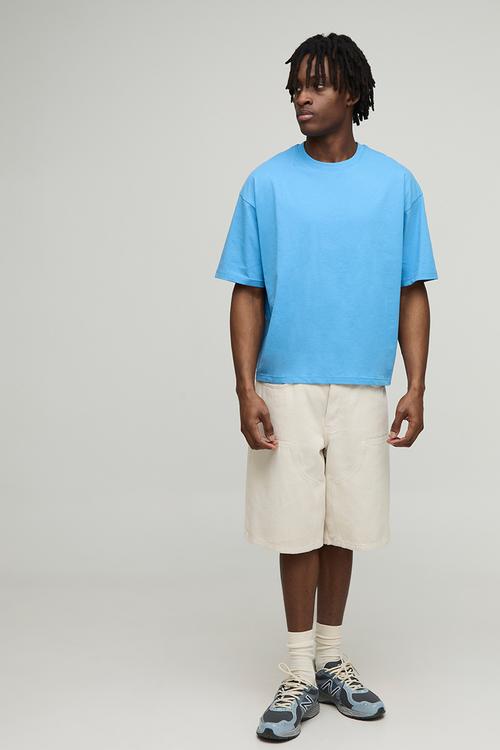 Basic Oversized Boxy Crew Neck T-shirt - Cobalt