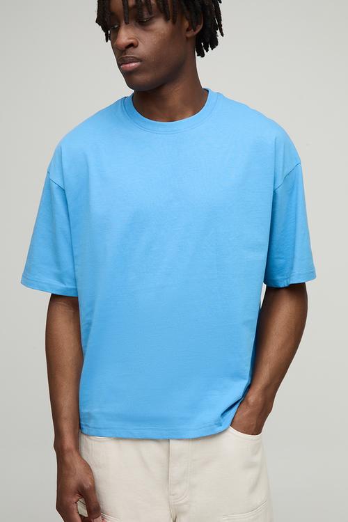 Basic Oversized Boxy Crew Neck T-shirt - Cobalt