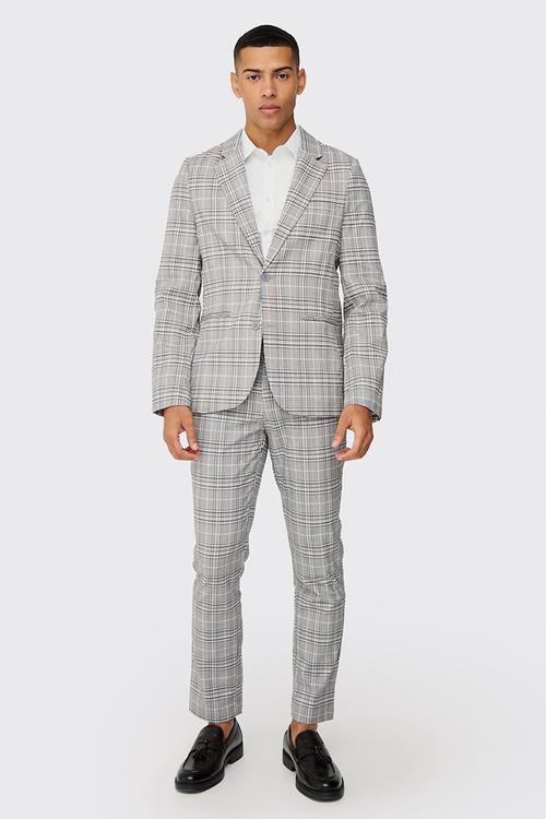 Check Weave Slim Fit Suit Jacket - Grey