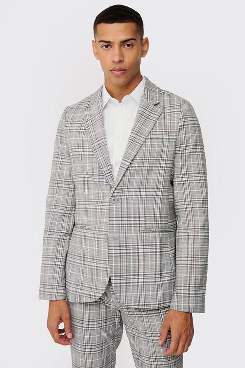 Check Weave Slim Fit Suit Jacket - Grey