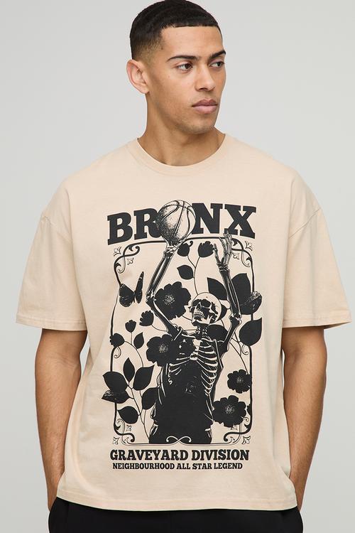 Oversized Bronx Gothic Floral Print T-shirt - Sand