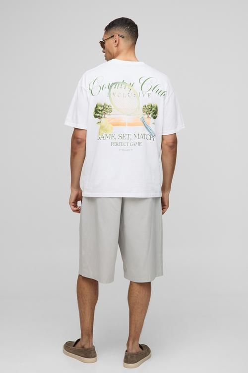 Oversized Country Club Tennis Graphic T-shirt - White