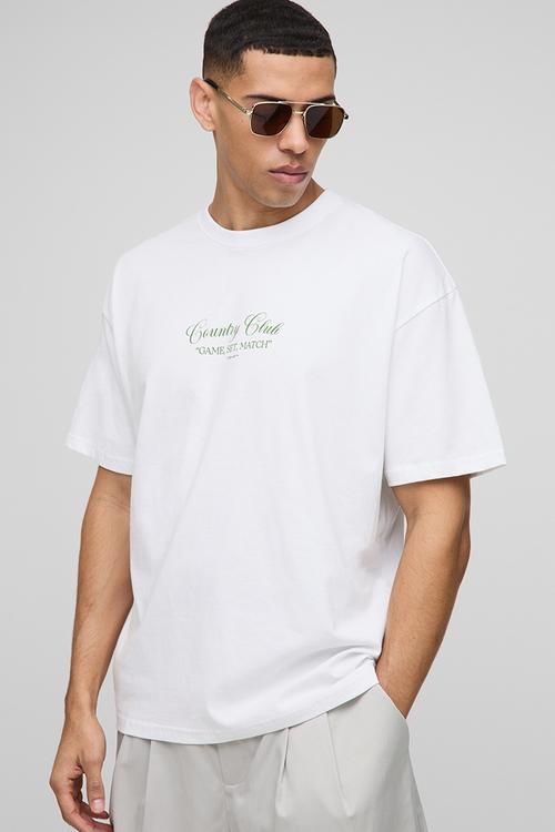 Oversized Country Club Tennis Graphic T-shirt - White