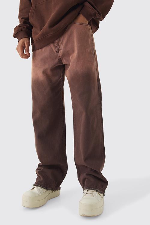 Fixed Waist Relaxed Raw Hem Washed Trouser - brown
