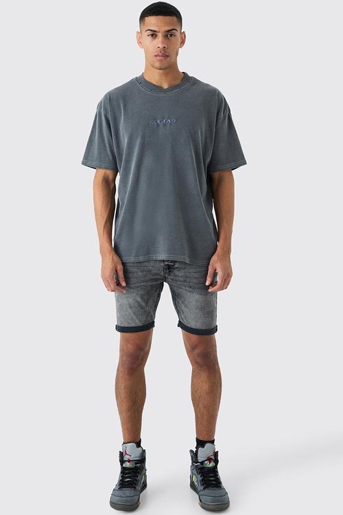 Skinny Stretch Denim Shorts In Charcoal - Charcoal