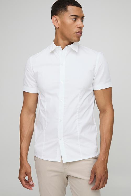 Slim Fit Basic Short Sleeve Collared - White