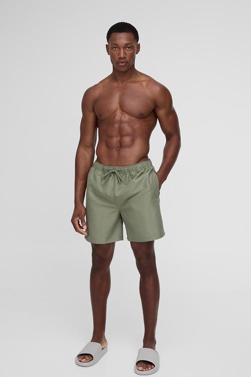 Mid Length Swim Short in Khaki - Khaki