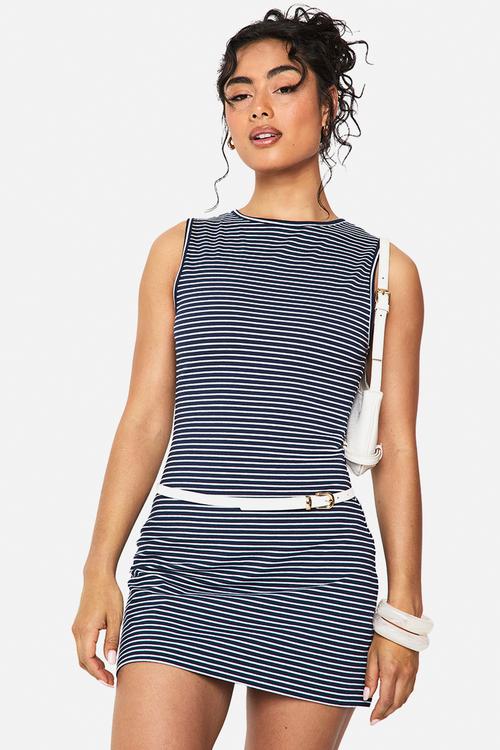 Stripe sleeveless a-line mini dress - navy