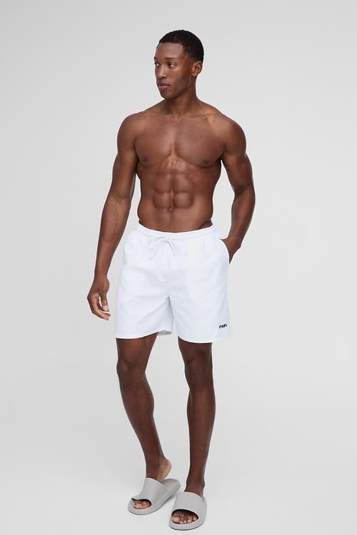Mid Length Branded Swim Shorts - white