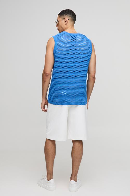Regular Fit Open Stitch Knitted Vest - Cobalt
