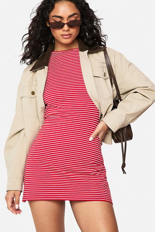 Stripe sleeveless a-line mini dress - red