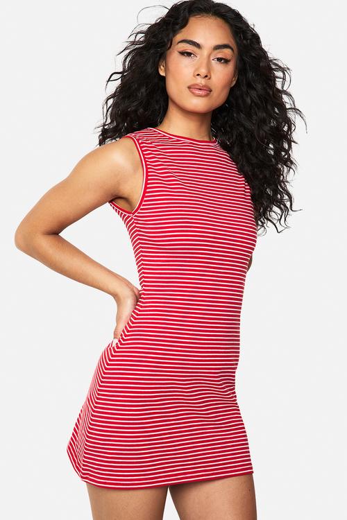 Stripe sleeveless a-line mini dress - red