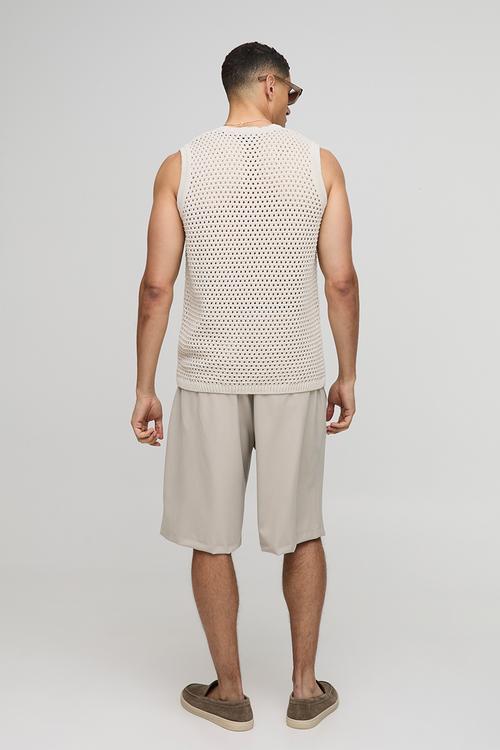 Regular Fit Open Stitch Knitted Vest - White