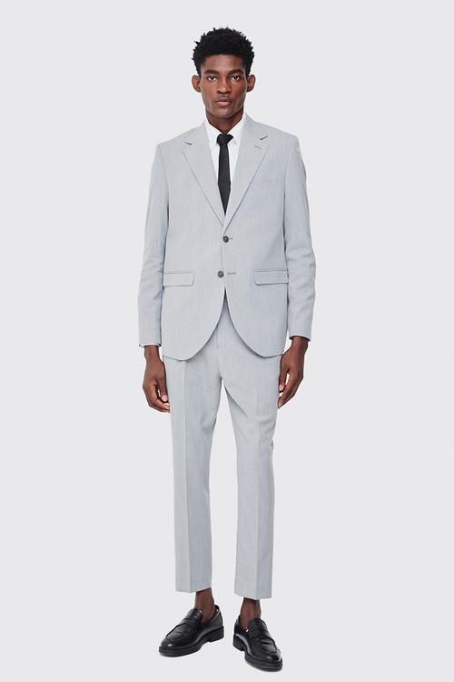 Fixed Waist Pleat Front Tapered Tailored Trousers - Grey