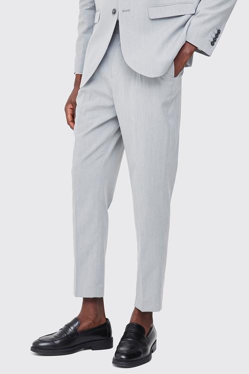 Fixed Waist Pleat Front Tapered Tailored Trousers - Grey