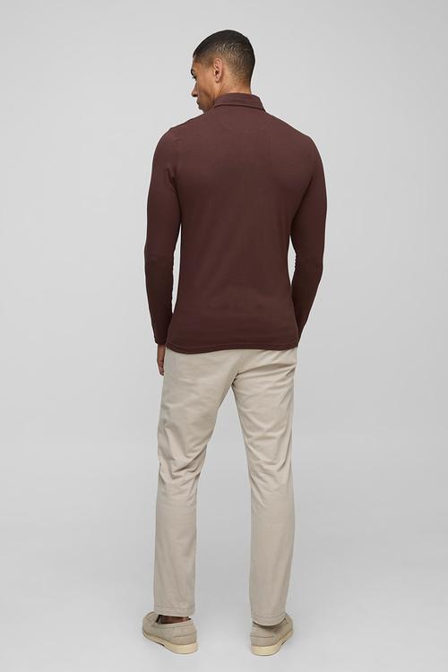 Stretch Muscle Fit Jersey Long Sleeve Shirt - Chocolate