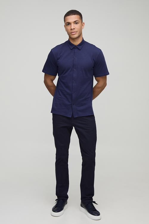 Slim Fit Jersey Short Sleeve Shirt - Navy