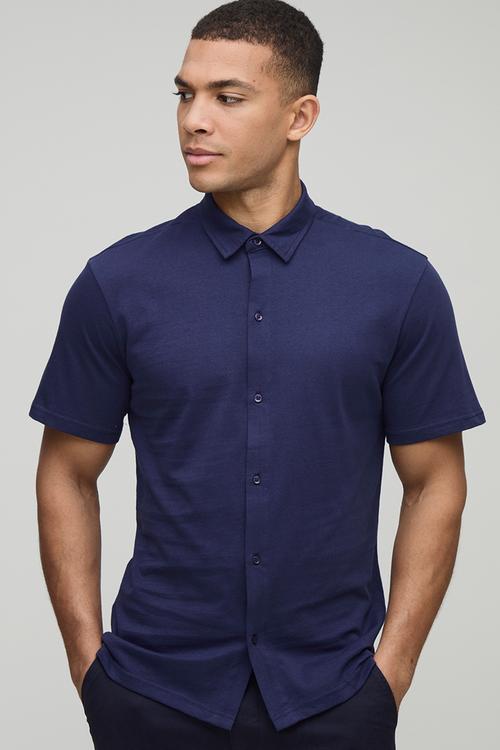 Slim Fit Jersey Short Sleeve Shirt - Navy