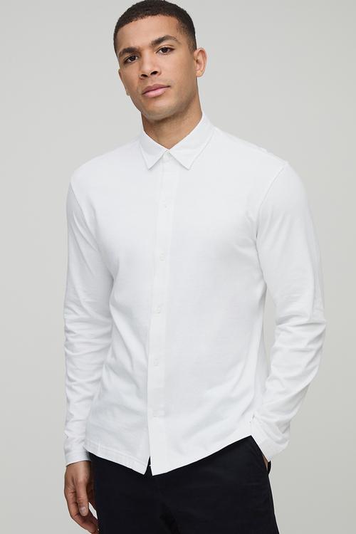 Slim Fit Jersey Long Sleeve Shirt - White