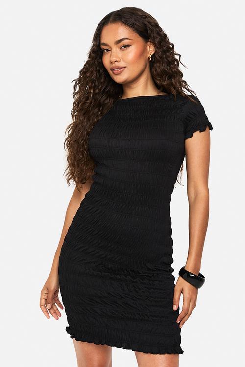 Shirred cap sleeve mini dress - black