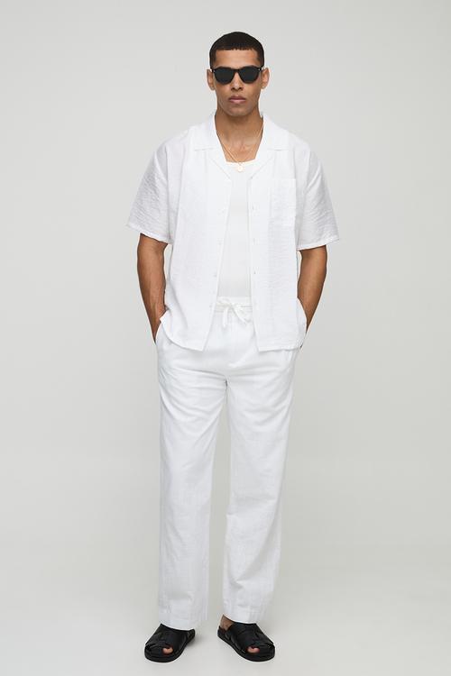 Oversized Half Sleeve Crinkle Viscose Shirt - White