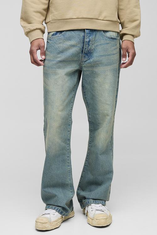 Relaxed Flared Rigid Washed Jeans - Antique Blue