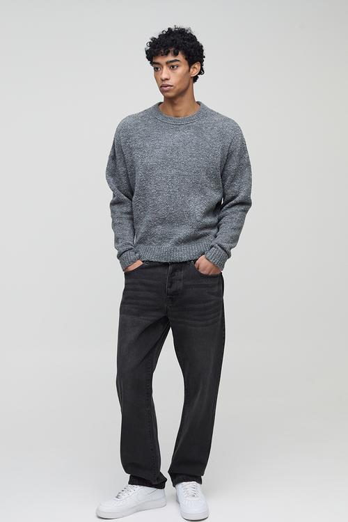 Straight Rigid Washed Jeans - Charcoal