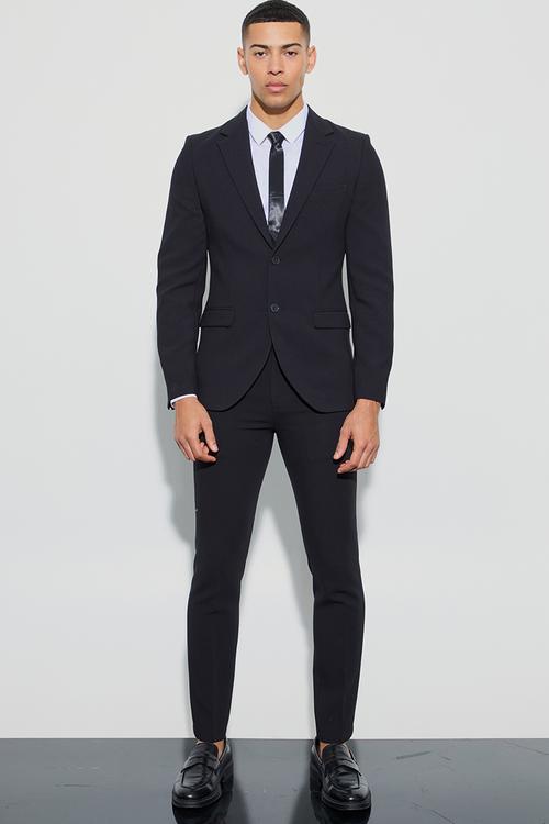 Jersey Skinny Single Breasted Suit Jacket - Black