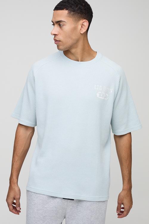 Oversized Raglan Waffle Print T-Shirt - Blue