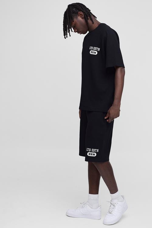 Oversized Raglan Waffle Print T-Shirt - black