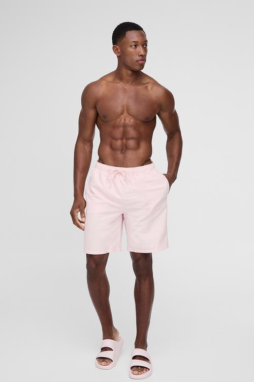 Branded Long Length Swim Short in Light Pink - Light Pink