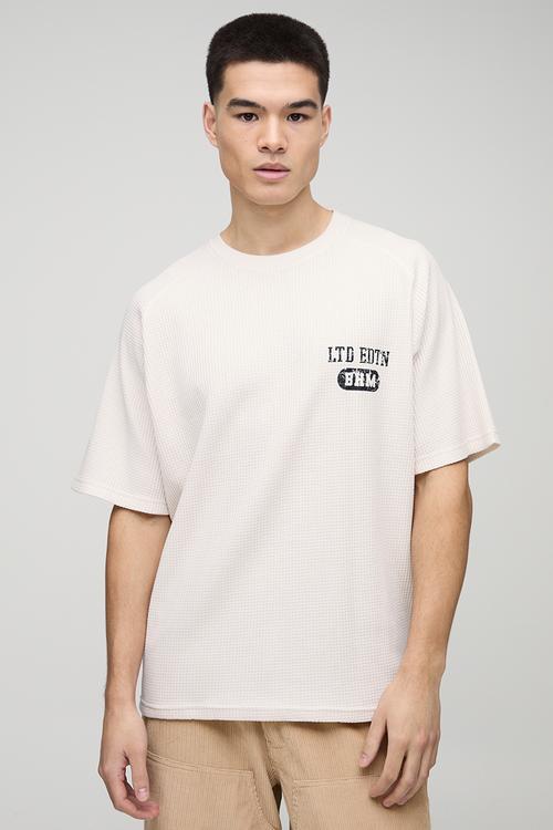 Oversized Raglan Waffle Print T-Shirt - ecru