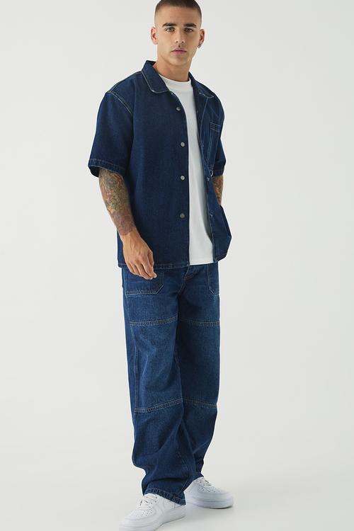 Relaxed Rigid Washed Carabiner Jeans - indigo