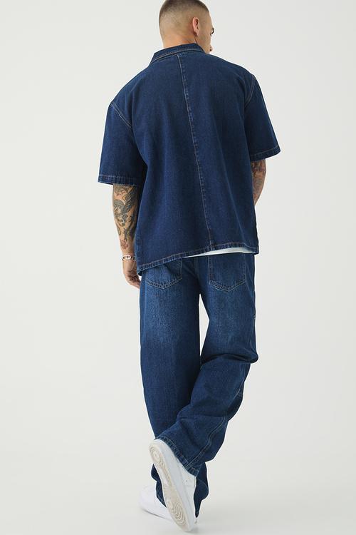 Relaxed Rigid Washed Carabiner Jeans - indigo