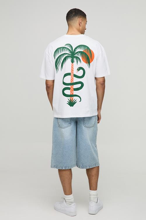 Oversized Palm Tree Graphic T-Shirt - White