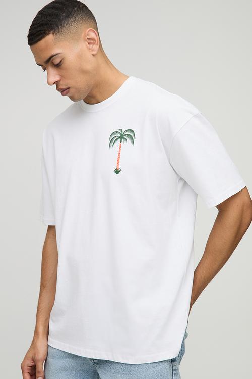 Oversized Palm Tree Graphic T-Shirt - White