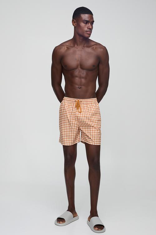 Mid Length Geo Print Swim Short - Burnt Orange