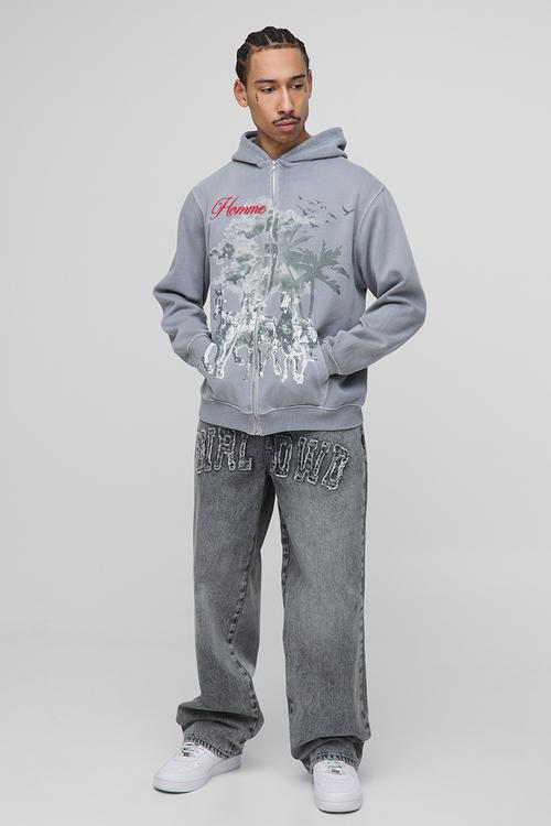 Relaxed Fit WRLDWD Applique Washed Jeans - Ecru