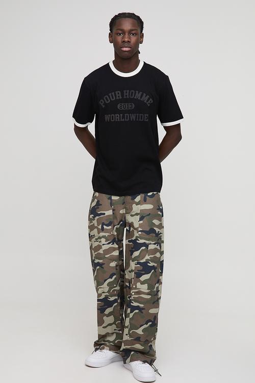 Regular Fit Pour Homme Ringer T-Shirt - Black